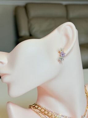 Delicate Multistone Floral Cascade Earrings - Purple & Pastel